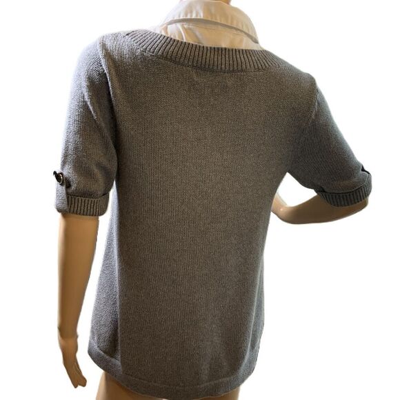 Dressbarn Grey Short Sleeve Collared Neck Layered Pullover Sweater Size Medium - Picture 9 of 13